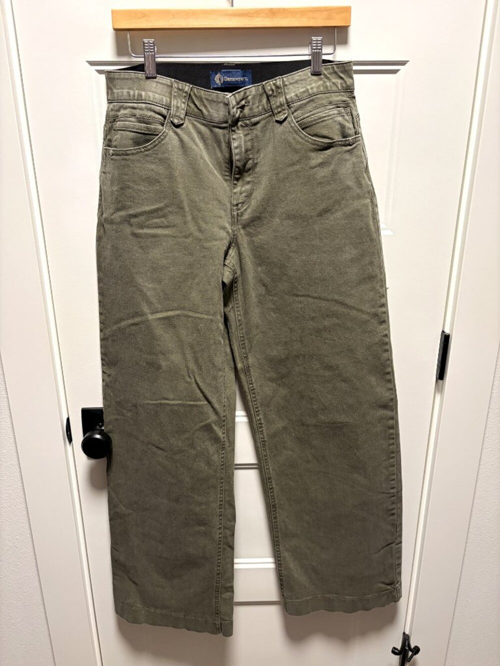 Democracy "Ab"solution High Rise Wide Leg Pants Olive Green Slit Hem Size 8